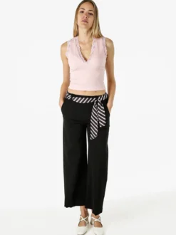 Hdl Milano Top donna elasticizzato con dettagli di pizzo - rosa