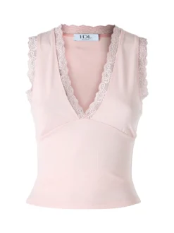 Hdl Milano Top donna elasticizzato con dettagli di pizzo - rosa