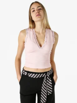 Hdl Milano Top donna elasticizzato con dettagli di pizzo - rosa
