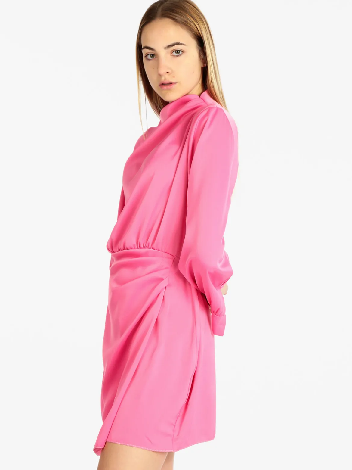 Hdl Milano Vestito donna manica lunga effetto raso