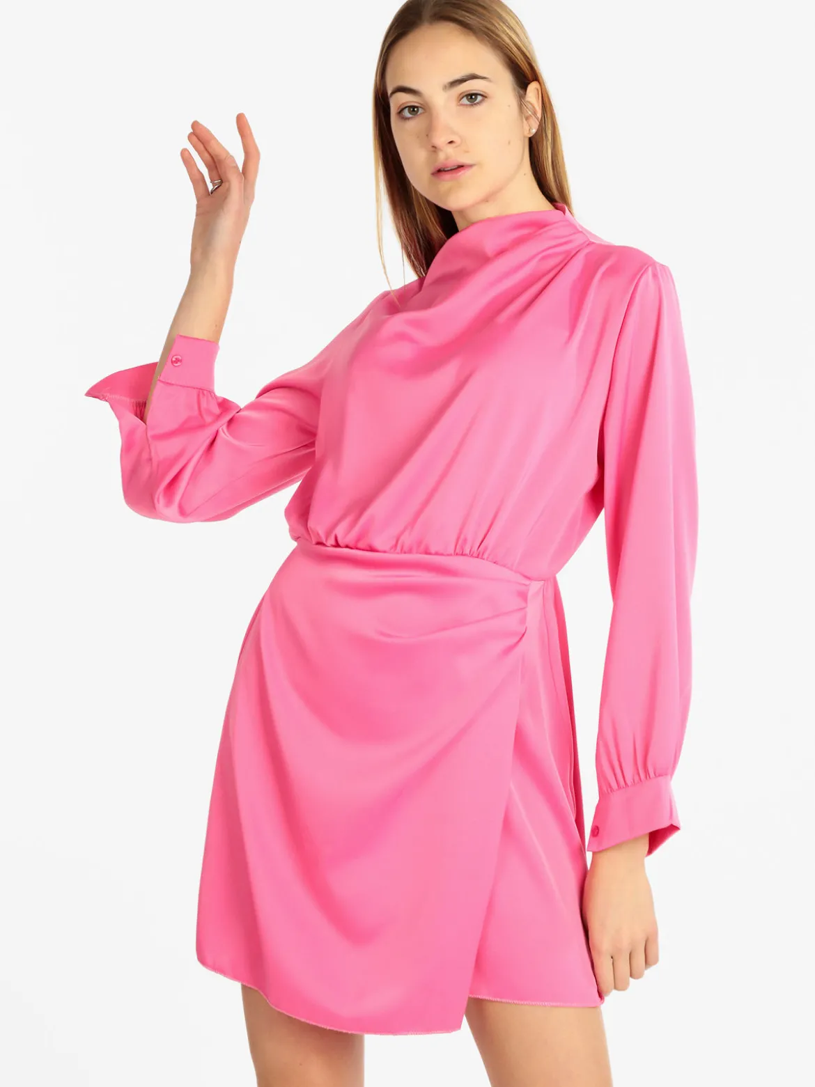 Hdl Milano Vestito donna manica lunga effetto raso