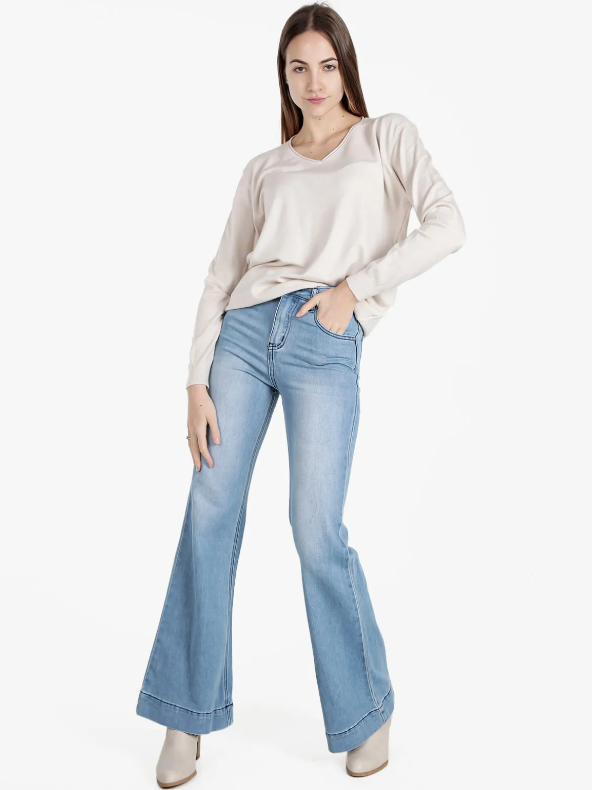 Honey Winter Pullover donna in maglia con scollo V