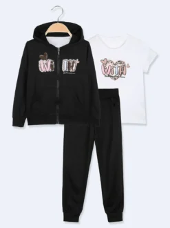 Hope Star Completo tuta da bambina con cappuccio e zip - nero