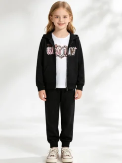 Hope Star Completo tuta da bambina con cappuccio e zip - nero