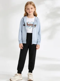 Hope Star Completo tuta da bambina 3 pezzi con paillettes cappuccio e zip - azzurro