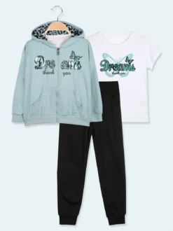 Hope Star Completo tuta 3 pezzi da bambina con cappuccio e zip - acqua marina