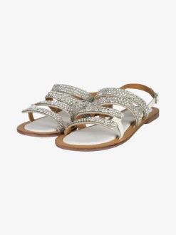 Hosis Sandali donna in pelle con strass e cinturino alla caviglia
