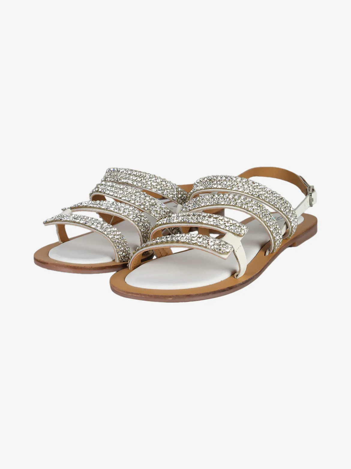 Hosis Sandali donna in pelle con strass e cinturino alla caviglia