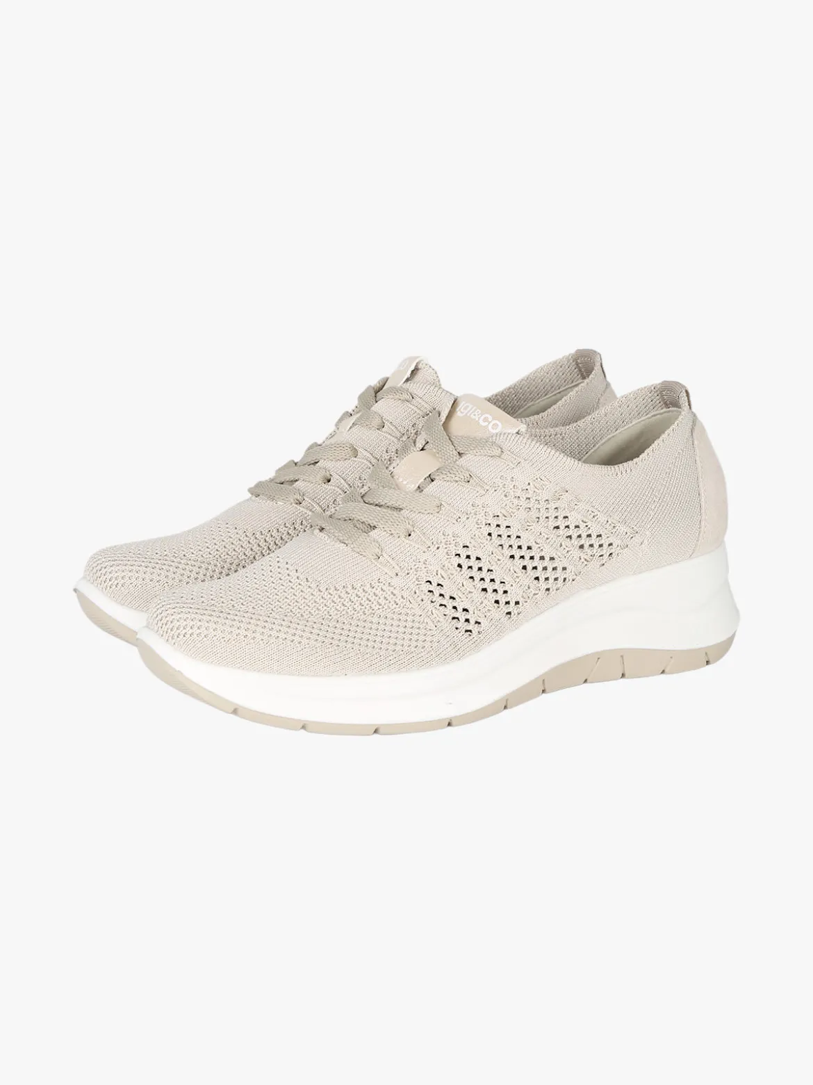 Igi&Co Sneakers donna in maglia con plantare in pelle e zeppa - beige