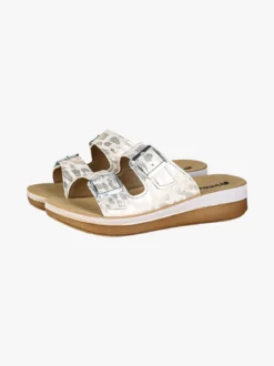 Inblu Ciabatte donna con doppia fascia animalier e fibbie - bianco