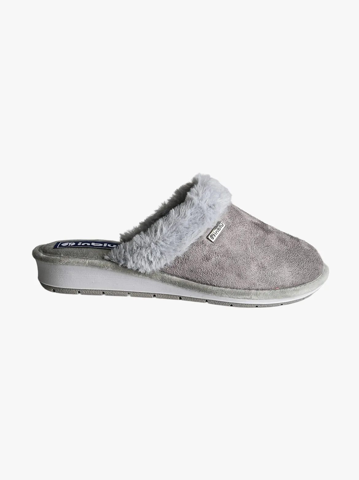Inblu Pantofole donna con bordo in ecopelliccia e zeppa - grigio