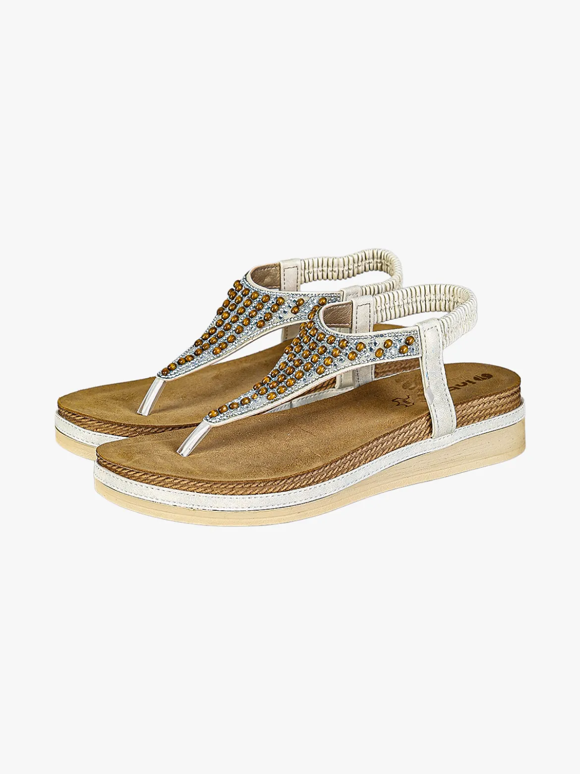 Inblu Sandali donna a infradito con perline e cinturino elastico - bianco