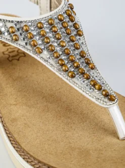 Inblu Sandali donna a infradito con perline e cinturino elastico - bianco