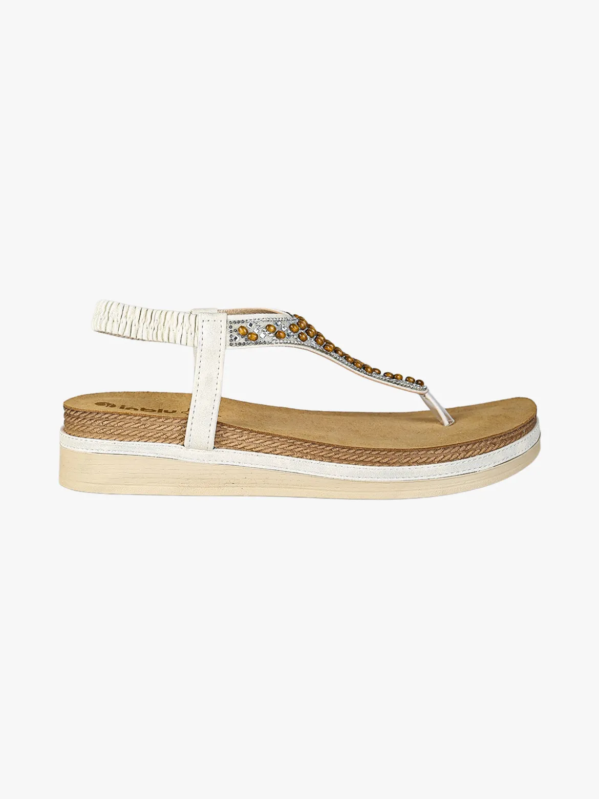 Inblu Sandali donna a infradito con perline e cinturino elastico - bianco