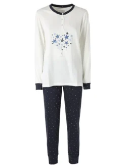 Infiore GALAXY Pigiama lungo da donna in cotone con stampe - panna