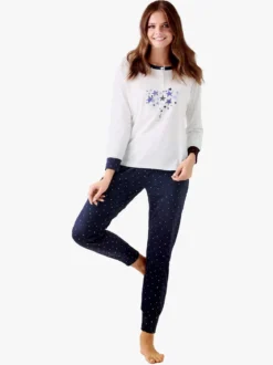 Infiore GALAXY Pigiama lungo da donna in cotone con stampe - panna