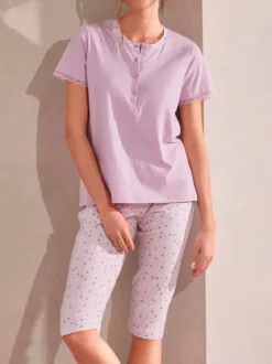 Infiore LOVELY Pigiama donna in cotone con t-shirt e pinocchietti - lilla