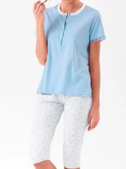 Infiore LOVELY Pigiama donna in cotone con t-shirt e pinocchietti - azzurro