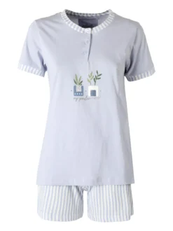 Infiore MOSAIC Pigiama corto da donna in cotone con shorts a righe - azzurro