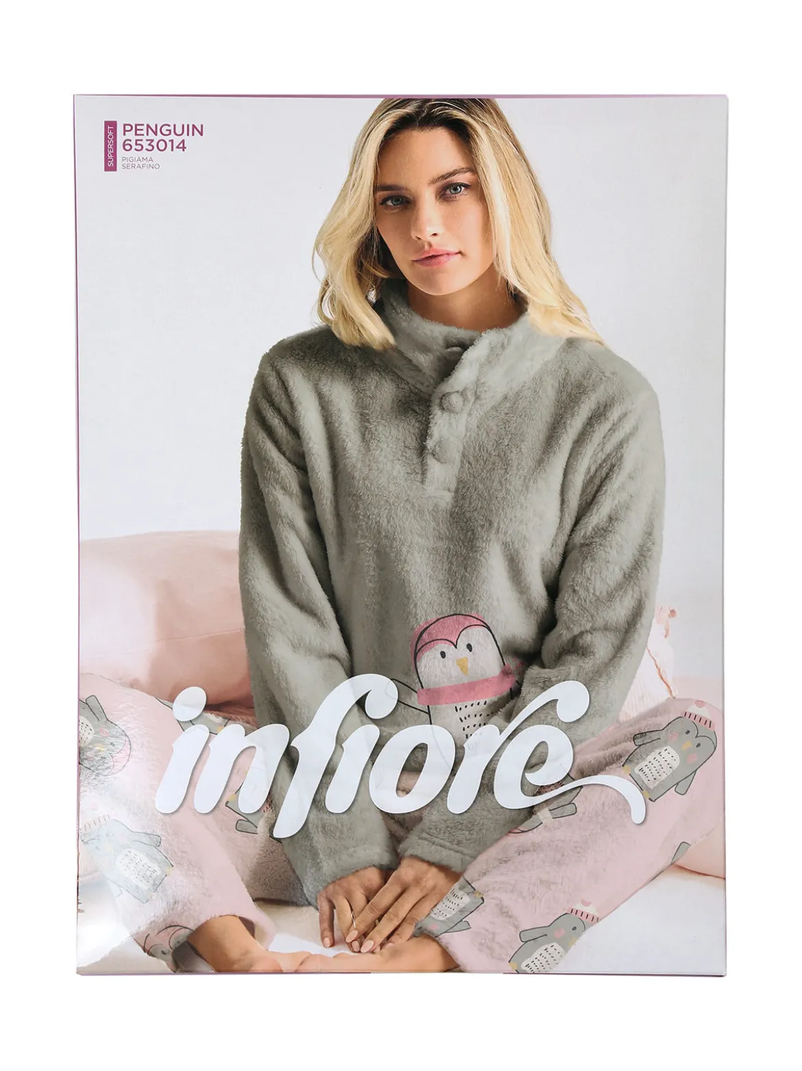 Infiore Pigiama donna in pile soft con stampa pinguini - rosa