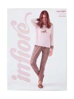Infiore SAUVAGE Pigiama lungo da donna in cotone con stampa animalier - rosa