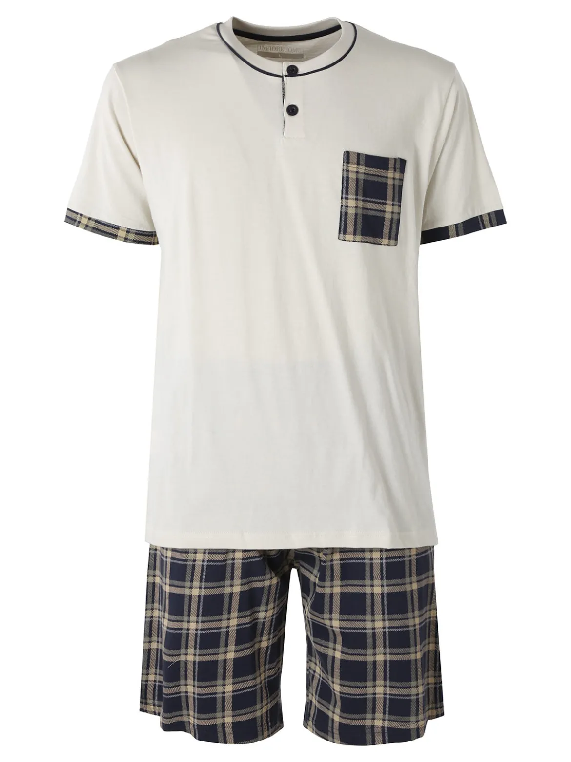 Infioreuomo Pigiama corto da uomo in cotone a quadri - beige