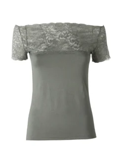 Intimami Maglia donna a maniche corte con pizzo - verde