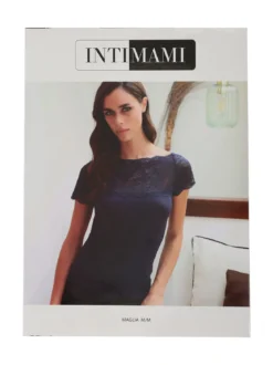 Intimami Maglia donna a maniche corte con scollo a barca in pizzo - nero