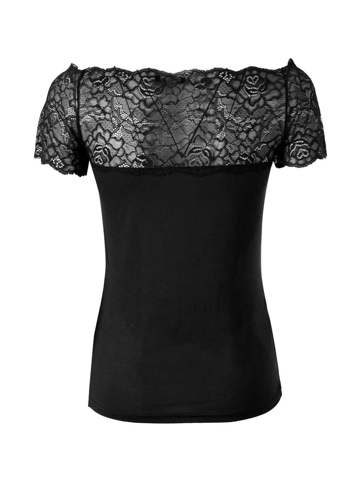 Intimami Maglia donna a maniche corte con scollo a barca in pizzo - nero