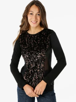 Intimami Maglia donna a maniche lunghe in ciniglia con inserti in tulle - bronzo