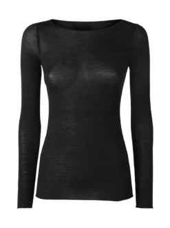 Intimami Maglia donna a maniche lunghe in misto lana con scollo a barca - nero