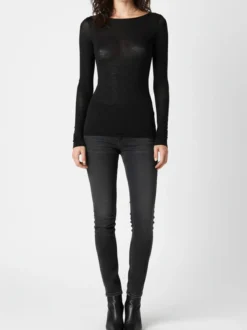 Intimami Maglia donna a maniche lunghe in misto lana con scollo a barca - nero