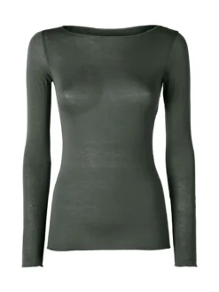 Intimami Maglia donna a maniche lunghe in misto lana con scollo a barca - verde