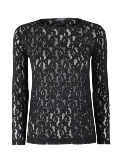 Intimami Top donna a maniche lunghe con pizzo - nero