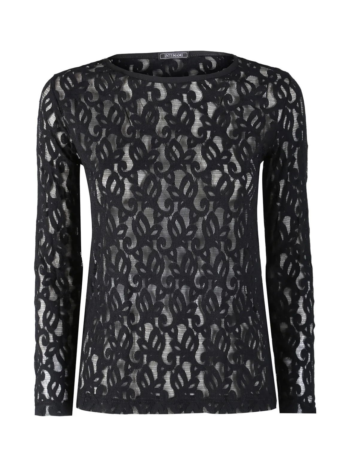 Intimami Top donna a maniche lunghe con pizzo - nero