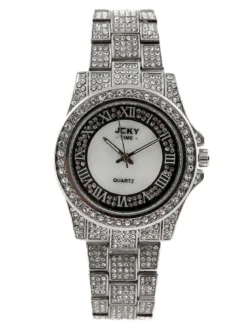 Jcky Orologio da polso con cinturino in acciaio e strass