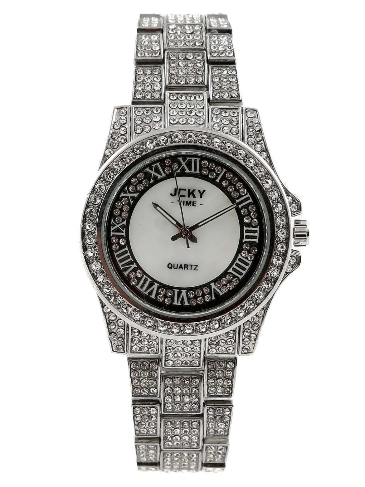 Jcky Orologio da polso con cinturino in acciaio e strass