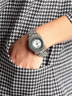 Jcky Orologio da polso con cinturino in acciaio e strass