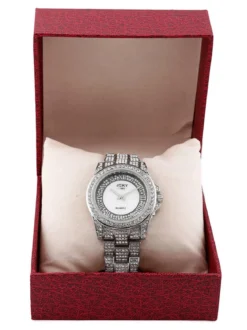 Jcky Orologio da polso con cinturino in acciaio e strass