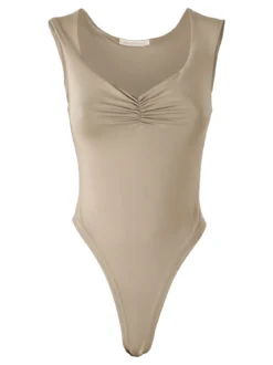 Jeans Louise Francoise Top body donna smanicato con scollo V arricciato - khaki