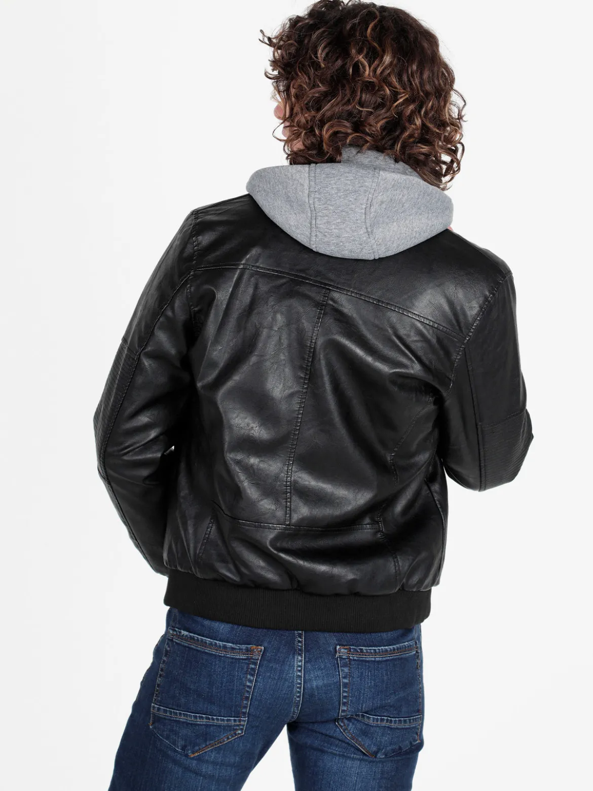 Jeans Yesed Giubbotto da uomo in ecopelle con interno in pelliccia sintetica e cappuccio in felpa