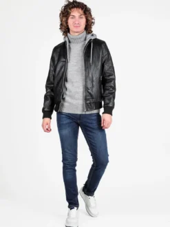 Jeans Yesed Giubbotto da uomo in ecopelle con interno in pelliccia sintetica e cappuccio in felpa