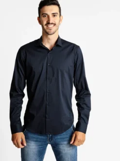 J.E. Mc Collum Camicia blu scuro a maniche lunghe classic fit