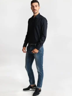 J.E. Mc Collum Camicia blu scuro a maniche lunghe classic fit