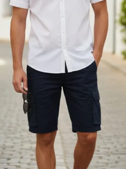 Johnny Looper Bermuda cargo da uomo in cotone - blu scuro
