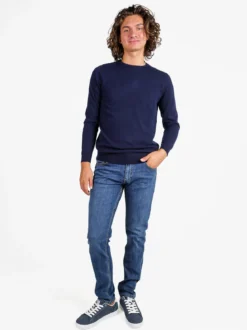 Johnny Looper Maglione girocollo da uomo in misto lana - blu scuro