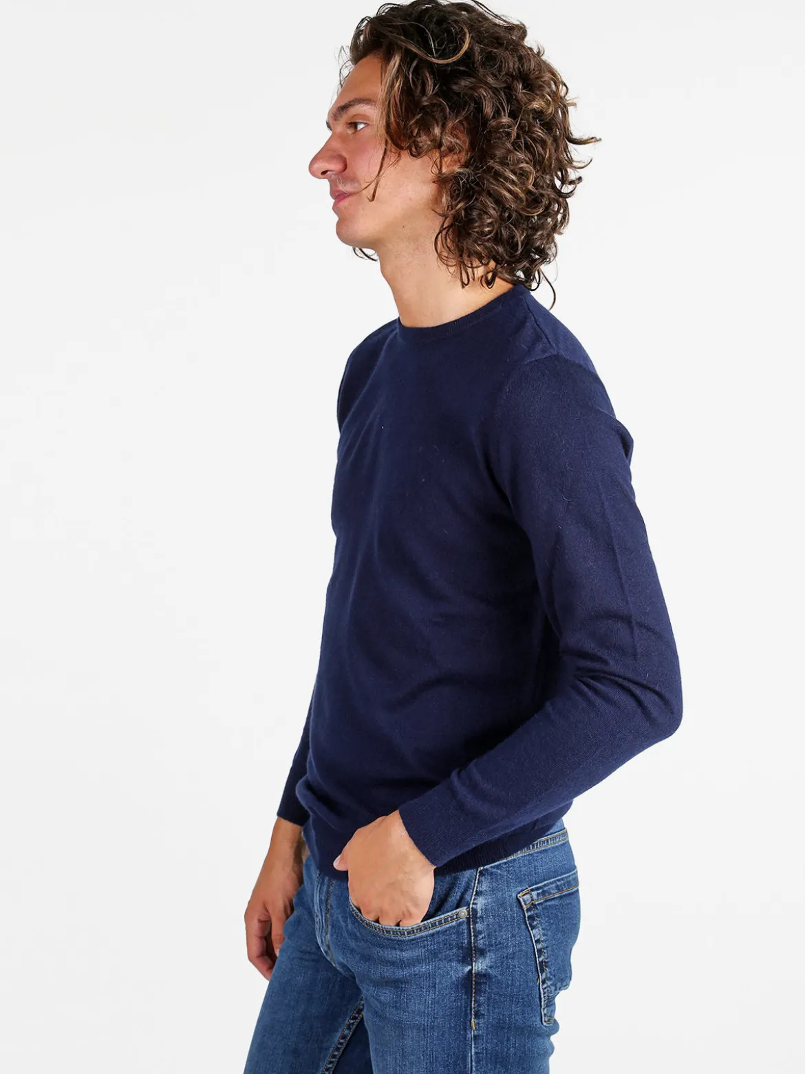 Johnny Looper Maglione girocollo da uomo in misto lana - blu scuro