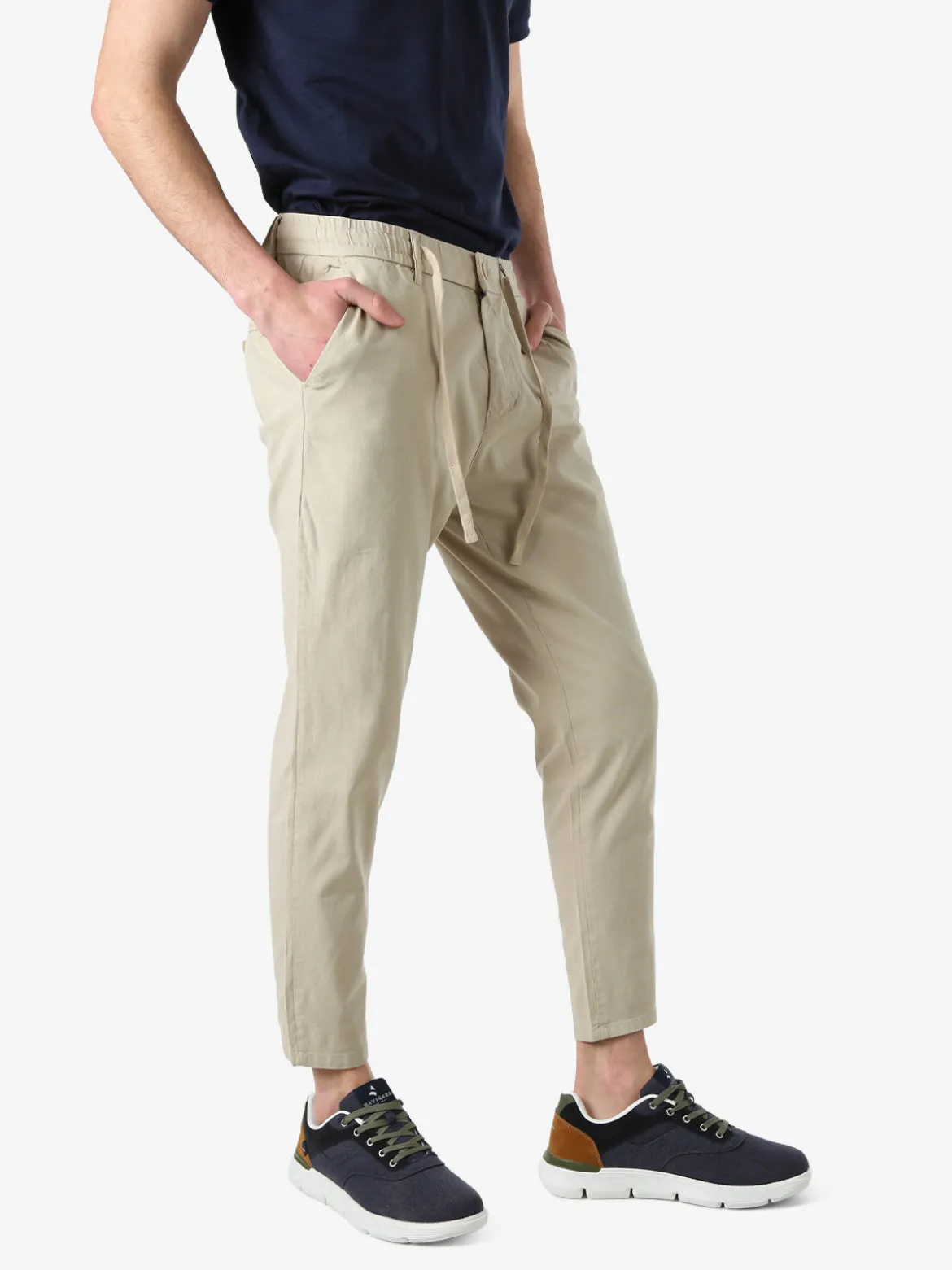 J.Sette Pantaloni casual da uomo in cotone con coulisse - beige