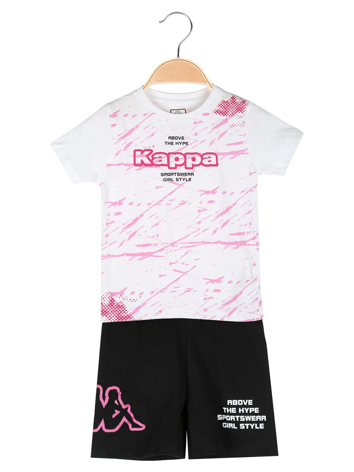 Kappa Completo corto da bambina in cotone con t-shirt e shorts - bianco