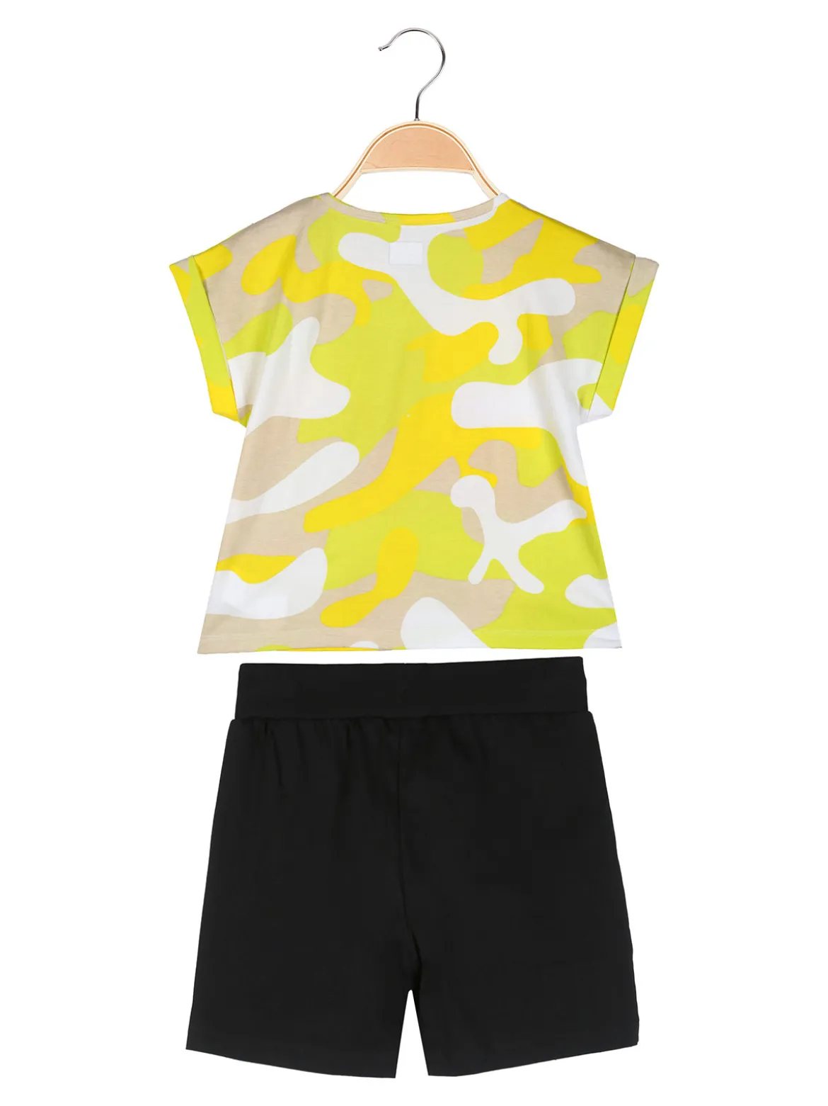 Kappa Completo corto da bambina in cotone con t-shirt mimetica e shorts - giallo